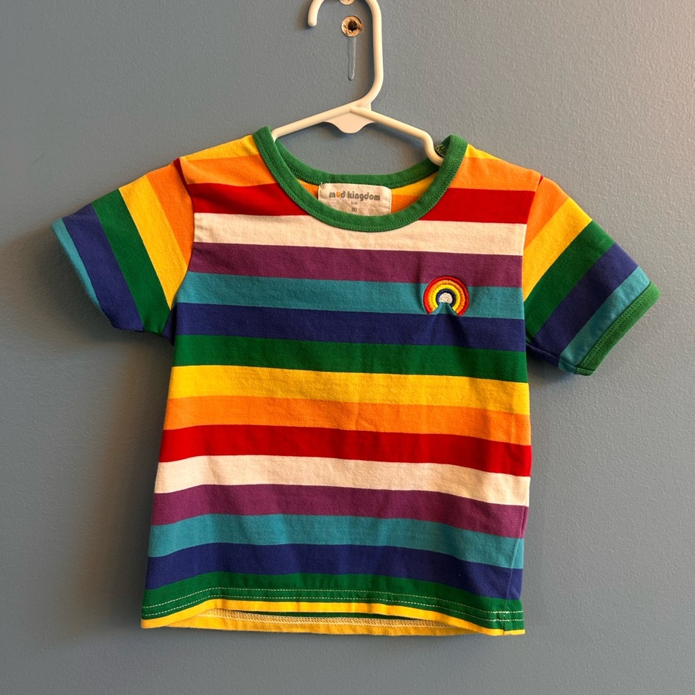 Colorful Striped Kids Tee with Rainbow Patch